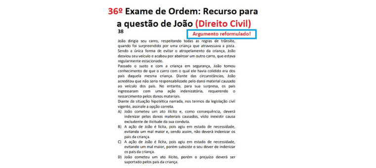 36 Exame de Ordem: Recurso para a questo de Joo (Direito Civil)