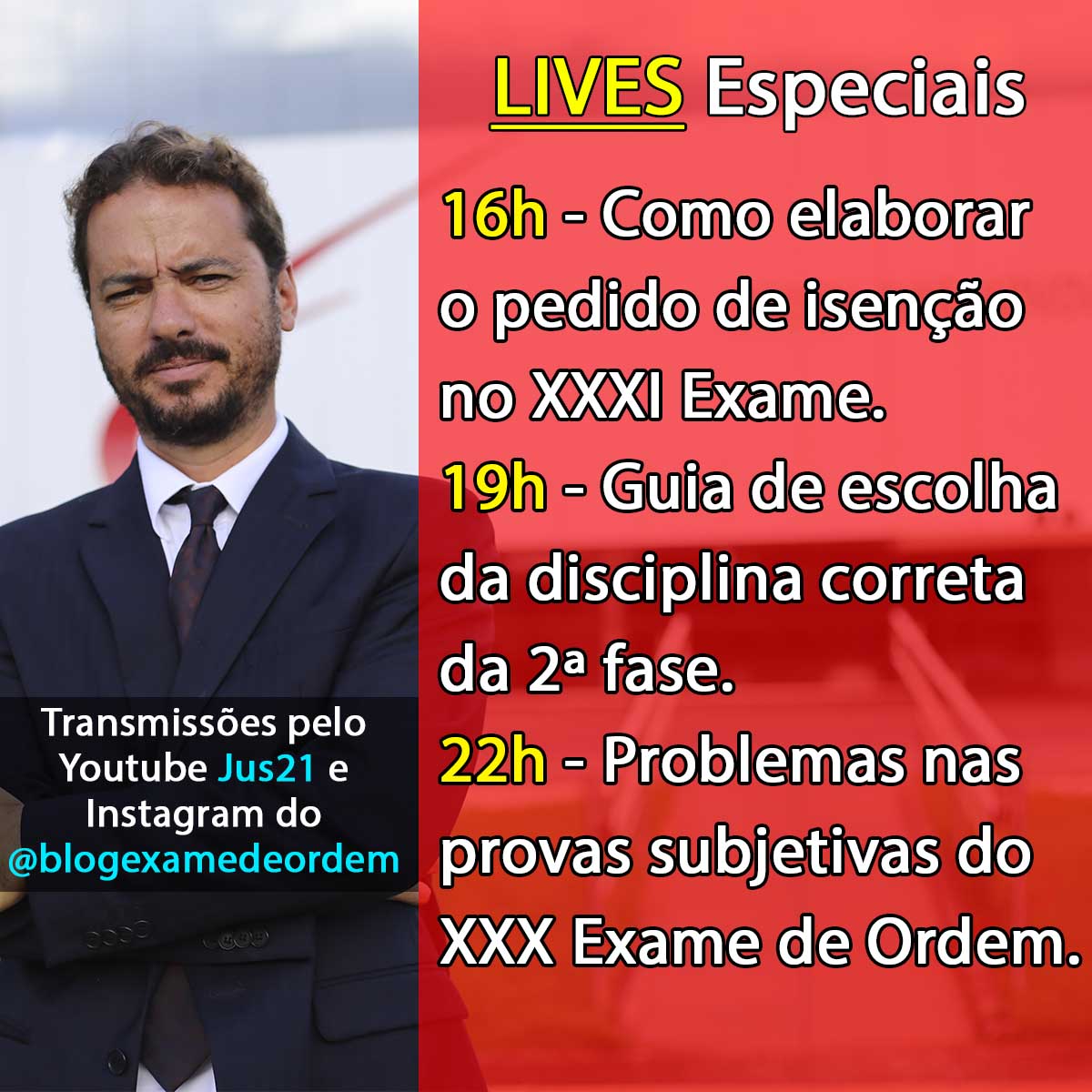 Lives especiais hoje sobre iseno, escolha da 2 fase e problemas na prova!