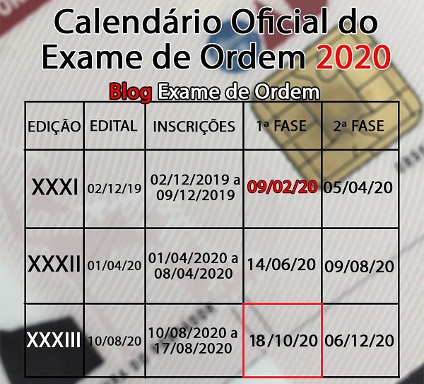 OAB atualiza o calendrio do Exame de Ordem em 2020!