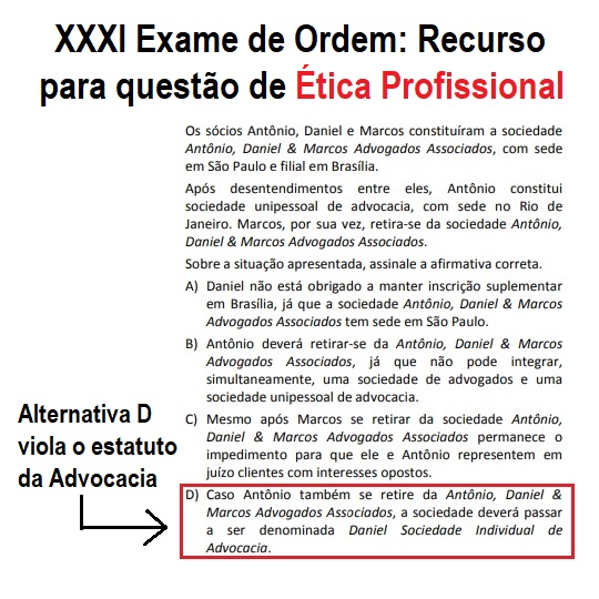 XXXI Exame de Ordem: Recurso para questo de tica Profissional