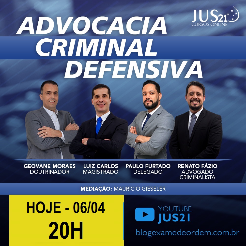 Hoje, 20h, teremos uma LIVE Especial: A Advocacia Criminal Defensiva