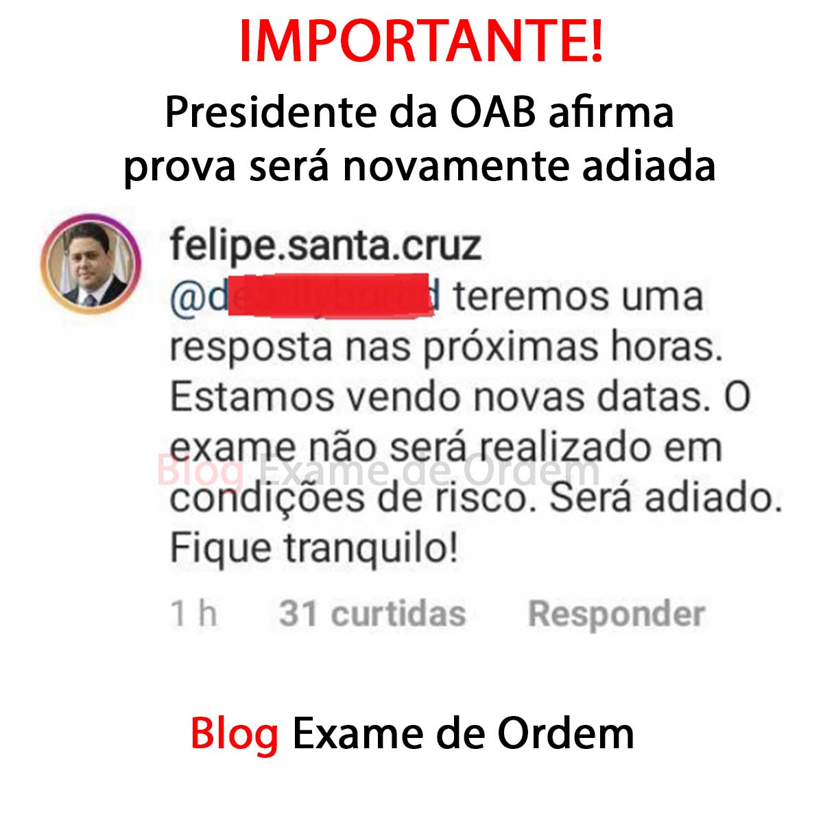 Presidente da OAB afirma prova ser novamente adiada