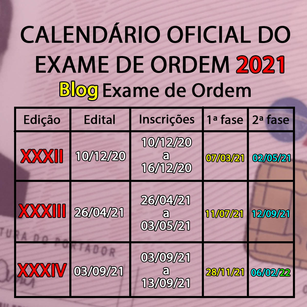 Urgente! Publicado o Calendrio 2021 OAB Exame de Ordem