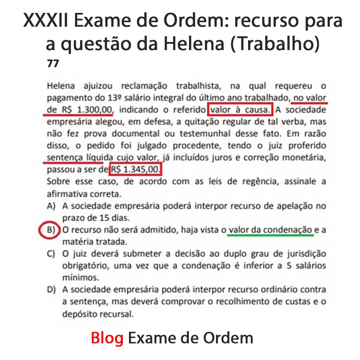 XXXII Exame de Ordem: recurso para a questo da Helena (Trabalho)